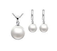 Juego de collar y aretes de perlas para mujer, plata de ley 925, para boda, novia, circonita cúbica, perla cultivada en agua dulce/ópalo simulado, infinito, collar y aretes, regalo de joyería, talla