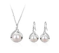 Juego de collar y aretes de perlas para mujer, plata de ley 925, para boda, novia, circonita cúbica, perla cultivada en agua dulce/ópalo simulado, infinito, collar y aretes, regalo de joyería, talla
