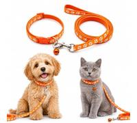 Juego de collar y correa de perro para mascotas pequeñas y medianas, collar y correa ajustable naranja con campana, ajuste cómodo para perros y gatos, adecuado para actividades de socialización sin