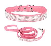 Juego de Collar y Correa para Cachorros con Diamantes de imitación Rosados, Bonito Collar de Gato con Diamantes de imitación de Cristal, joyería para Gatito para Perros XXS, XS, S, S, M, Hembra, XXS