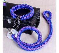 Juego de collar y correa para perro, cuerda de doble hebra hecha a mano con hebilla de cadena P de metal, cuerda duradera de entrenamiento y escalada para mascotas, accesorios prácticos para perros