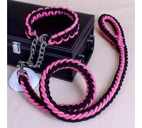 Juego de collar y correa para perro, cuerda de doble hebra hecha a mano con hebilla de cadena P de metal, cuerda duradera de entrenamiento y escalada para mascotas, accesorios prácticos para perros