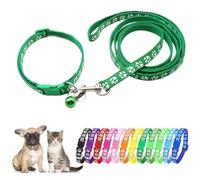 Juego de collar y correa verde para cachorros, collares de perro extra pequeños para perros pequeños, collar ajustable con campanas para perros pequeños, XXS XS, razas pequeñas, gatos, niñas y niños