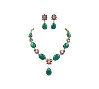 Juego de collar y pendientes de piedra semipreciosa pulida dorada hechos a mano con detalles florales