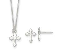 Juego de collar y pendientes de plata de ley 925 pulida con cruz religiosa para adolescentes, talla única, Metal Plata Plata de ley, No es una piedra preciosa