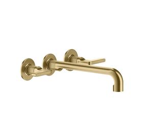 Juego de colores Gessi Inciso para mezclador de lavabo bimanual con manetas con caño de 235-255 mm, sin juego de desagüe, 58092727, Color: Latón cepillado PVD