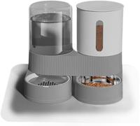 Juego de comedero y bebedero automático para perros y gatos, rotación de 360 grados con cuenco de acero inoxidable Super, se puede colocar y poner, una semana fuera de la casa sin preocupaciones (gris