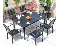 Juego de comedor al aire libre, muebles de aluminio para patio con agujero para paraguas, 1 mesa y 6 sillas, comedor seccional para todo tipo de clima para piscina, balcón, patio trasero