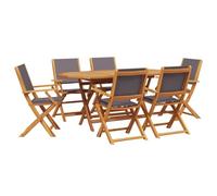 Juego de Comedor al Aire Libre vidaXL 7 pzas, Tela Madera Maciza Antracita, Muebles de Comedor de Jardín, Mesa y Sillas de Jardín