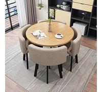 Juego de comedor contemporáneo de 5 piezas, mesa redonda y 4 sillas, diseño que ahorra espacio, para oficina en casa, 90 x 90 x 75 cm, asientos tapizados de tela, ideal para espacios pequeños