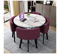 Juego De Comedor De 5 Piezas: Mesa Redonda De Madera De 90 Cm Con Patas De Metal Y 4 Sillas De Cuero. Ideal Para Cocina, Recepción O Zona De Ocio. Elegante Color Rojo, Negro Y Morado. 90 Cm/35 Pulgad