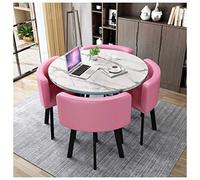 Juego De Comedor De 5 Piezas: Mesa Redonda De Madera De 90 Cm Con Patas De Metal Y 4 Sillas De Cuero. Ideal Para Cocina, Recepción O Zona De Ocio. Elegante Color Rojo, Negro Y Rosa. 80 Cm/31 Pulgadas