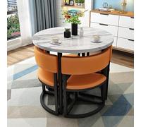 Juego de comedor de 5 piezas para espacios pequeños, mesa redonda y sillas para cocina, comedor, marco de metal, juego de mesa de cocina para 4 pulgadas, color cuero