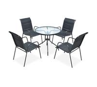 Juego de comedor de jardín 5 piezas de acero negro vidaxl
