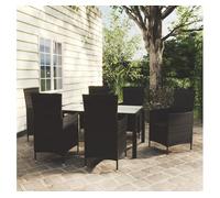 Juego de comedor de jardín 7 pzas con cojines ratán pe negro vidaxl