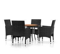 Juego de Comedor de Jardín de Polirratán, 5 Piezas, Negro, con Madera de, para su Jardín, Exterior, Juego de Comedor de Jardín de 5 Piezas, Poliratán Negro (Negro)