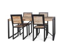 Juego de comedor de madera reciclada hecha a mano, gran mesa de cocina rústica y cuatro sillas, 76 x 180 x 90 cm
