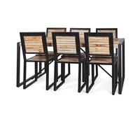 Juego de comedor de madera reciclada hecha a mano, mesa de cocina rústica y seis sillas, muebles de comedor grandes, 76 x 180 x 90 cm