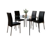 Juego de Comedor Mesa Cristal y 4 Sillas, Juego de Mesa Fija y 4 Sillas Salón, Mesa Rectangular Color Negro