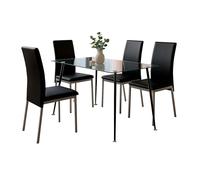 Juego de Comedor Mesa Cristal y 4 Sillas, Juego de Mesa Fija y 4 Sillas Salón, Mesa Rectangular Color Negro
