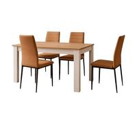 Juego de Comedor Mesa Extensible y 4 Sillas, Juego de Mesa Extensible y 4 Sillas, Mesa Rectangular Color Roble Canadian y Blanco Artik