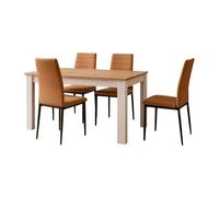Juego de Comedor Mesa Extensible y 4 Sillas, Juego de Mesa Extensible y 4 Sillas, Mesa Rectangular Color Roble Canadian y Blanco Artik