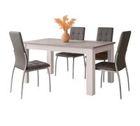 Juego de Comedor Mesa Extensible y 4 Sillas, Juego de Mesa Extensible y 4 Sillas, Mesa Rectangular Gris Cemento