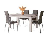 Juego de Comedor Mesa Extensible y 4 Sillas, Juego de Mesa Extensible y 4 Sillas, Mesa Rectangular Gris Cemento