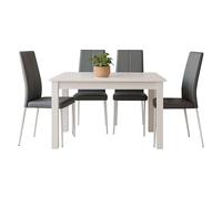 Juego de Comedor Mesa Fija y 4 Sillas, Juego de Mesa Blanca y 4 Sillas Salón, Mesa Rectangular Color Gris y Blanco Mate