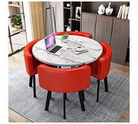 Juego De Comedor Moderno De 5 Piezas Con Mesa Redonda De Madera Y Patas De Metal, 4 Sillas De Cuero, Ideal Para Balcón, Comedor, Cocina, Oficina Y Recepción. Color Negro, 80 Cm/90 Cm, Rojo, 80 Cm/31