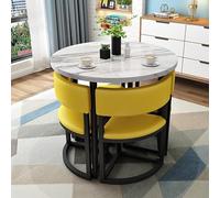 Juego de comedor moderno de 5 piezas: mesa redonda y sillas para espacios pequeños, marco de metal, juego de mesa de cocina para 4 muebles de comedor de color cuero