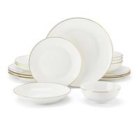 Juego de Comedor para 4 , 16 Piezas de Porcelana Blanca con Dorado, Juego de Vajilla Redonda Blanca con de Comida, de Postre, de Sopa y para Cereal