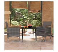 Juego de comedor para jardín 3 piezas con cojines gris y negro vidaxl