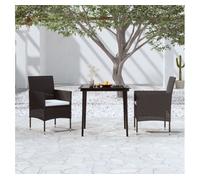 Juego de comedor para jardín de 3 piezas y cojines negro vidaxl