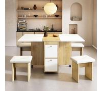 Juego de comedor plegable con mesa retráctil y 4 sillas, 120 x 80 x 75 cm, color blanco, perfecto para espacios pequeños, uso al aire libre y reuniones familiares