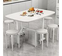 Juego de comedor plegable de mariposa de 4 piezas que ahorra espacio, mesa ajustable con ruedas de 360° y 4 sillas, muebles de comedor blancos compactos para espacios pequeños (120 x 70 cm)