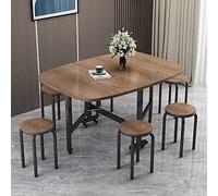 Juego de comedor plegable de mariposa que ahorra espacio para 4 mesas ajustables con ruedas de 360° y 4 sillas, color marrón claro, diseño compacto (120 x 70 cm)