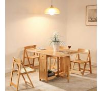 Juego de comedor plegable extensible que ahorra espacio con 4 sillas, mesa de madera de caucho resistente con ruedas de 360° y almacenamiento, asientos de 6 a 8 para familia/restaurante/cocina