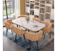 Juego de comedor redondo con 6 sillas, muebles modernos para cocina y comedor, oficina, sala de conferencias, para espacios pequeños, juego de mesa de reunión de 7 piezas.