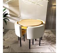 Juego de comedor redondo con un cuento y cuatro sillas que cubren un área de 200 ㎡ Comfortale Sentado, ideal para el hogar, cocina, restaurante y otras escenas, silla de mesa blanca y amarilla, madera