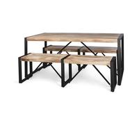 Juego de comedor rústico de madera reciclada hecha a mano, mesa de cocina grande con bancos, 76 x 180 x 90 cm (mesa + 2 bancos)