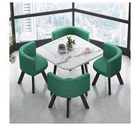 Juego de comedor simple de 5 piezas: mesa redonda de 80 cm/90 cm y 4 sillas para sala de estar, balcón, oficina, cafetería, elegante combinación de mesa de recepción y silla verde