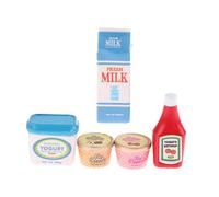 Juego de Comida en Miniatura de 5 Piezas, arreglo de Escena de casa de muñecas, Salsa de Tomate Realista, Helado, Yogur para niños, Juego de rol, miniaturas coleccionables