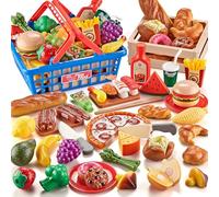 Juego de comida para niños, cocina internacional con juguetes de corte como pizza, sushi y pastelería, incluye 2 cestas para niños y niñas.