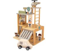 Juego de comisaría de policía de madera, multicolor, 3 niveles de casa de muñecas con figuras, coche, helicóptero y accesorios, juguete educativo