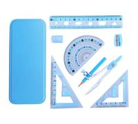 Juego de compás metálico de 7 piezas para secundaria, incluye escuadras de 45° y 60°, regla de 15 cm y compás para primaria. Ideal para estudiantes de matemáticas y educación en casa (azul).