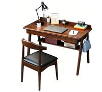 Juego De Computadora Y Silla De Madera - Computadora De Computadora De Oficina En Casa Con Cajones Y Estante De Almacenamiento, Estación De Trabajo De Estudio, Mesa De Pc Pequeña P Walnut 80cm/31.5in