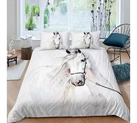Juego de Conde Caballo Blanco,de corcel 3D,de Caballos, de Animales de 3 Piezas, Funda de edredón WildlifeTapestry Suave