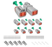 Juego de conectores DT con clasificación IP68, cinco conectores impermeables con kit de terminales para cable de calibre 16, incluyendo cerraduras de cuña verde (4 pines)