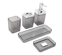 Juego de Conjunto de Baño, Accesorios de Baño de Plástico Brillantes con Botellas de Loción, Soporte de Cepillo de Dientes, Jabón y Bandeja, Ideal para Casas, Hoteles (GRAY)